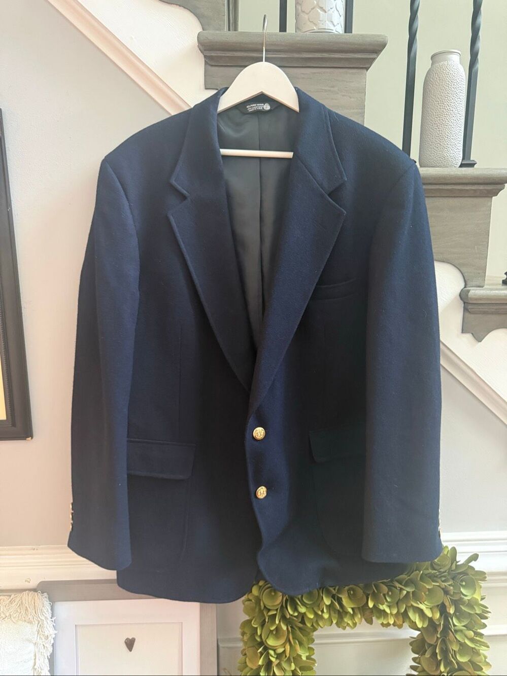John Alexander Navy Wool Gold Button Blazer Sz 42R